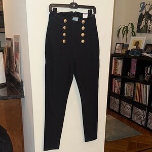 J. McLaughlin Hastings Jeans Black High-Waisted Pants with Gold Buttons size 4